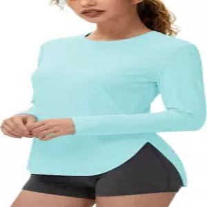 카브바 여성용 선셔츠 모이스처 위킹 운동 상의 퀵 드라이 긴팔 수영 러닝 UPF 80 UV 티