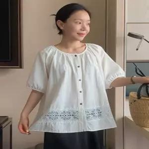 우디 레이스 펀칭 반팔 블라우스 (one color)
