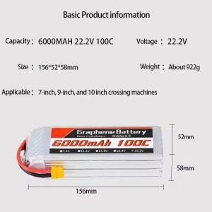 22.2V 6S 리튬 배터리 6000mAh 100C 드론 원격 조종 자동차 선박 모델 항공기 레이싱