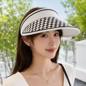 자외선차단 여성 썬캡 체크무늬 챙넓은 여름모자 골프모자