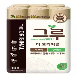그루 더 오리지널 무표백 천연펄프화장지 3겹 33m 30롤 1팩