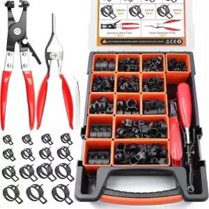 352Pc 6-25mm 스프링 밴드 호스 클램프 키트 자동차 해양 정원용 2Pcs 플라이어 포함