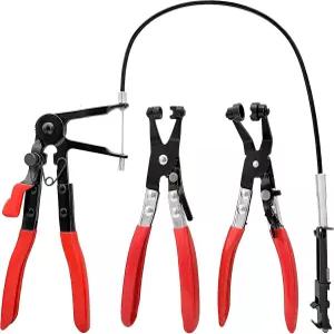 3Pc 호스 클램프 플라이어 롱 리치 와이어 스프링 장착된 제거 키트 및 밴드 플랫 또는 대형 워터