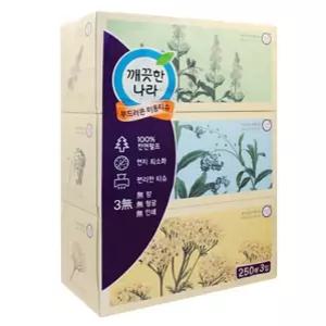 학교 롤화장지 미용티슈 각티슈 깨끗한나라 250매 3입 뽑아쓰는키친타올 3겹화장지크리넥스 서치43