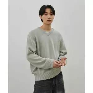 피인오 PINO 코튼 브이넥 세미오버 니트 회베이지 1916018