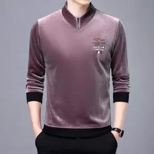 샤오원샵 남친 이너 캐주얼 긴팔티 벨벳 라운드넥티 맨투맨 봄가을 빅사이즈 키작남 자수 꾹3