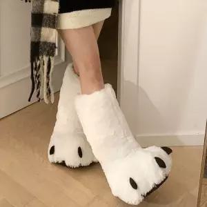 공용 털 퍼 거실화 곰 방한 곰발바닥 발바닥 화이트