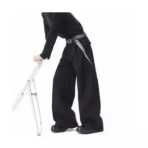 키체샵 남성 배기핏 바지 구제느낌의 그레이 커프 정장 와이드 캐주얼 HO1