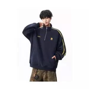 룽나루 남성 맨투맨 스트라이프 반집업 가을 캐주얼 차이나 톱 HO3
