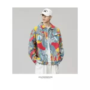룽나루 남성 청자켓 데님코트 캐주얼 컬러 칼라 넥타이 잉크 그래피티 재킷 커플 코트 트렌드 HO1