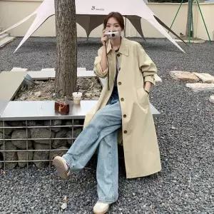 블랙팬서 여성용 롱 가을 카키색 드롭감 트렌치코트 프렌치 루즈핏 헨리 무스탕 OPH3