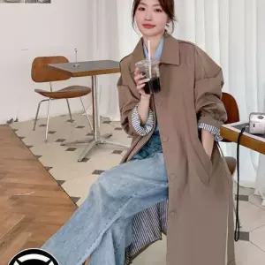 블랙팬서 여친 루즈핏 중기장 싱글 카키색 코트 트렌치코트 봄가을 OPH3