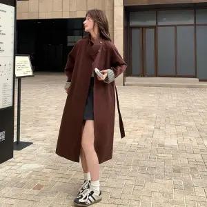 포뇨 가을 빈티지 여성코트 트렌치코트 하프코트 와인 오버핏 OPH3