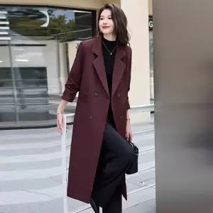 포뇨 빨강 하프 캐주얼 봄가을 루즈핏 여성코트 트렌치코트 무릎오버코트 OPH3