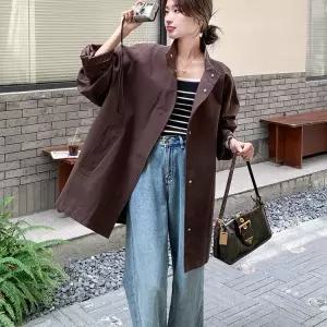 포뇨 롱 여성용 캐주얼 코트 봄가을 커피색트렌치 슬림 루즈핏 OPH3
