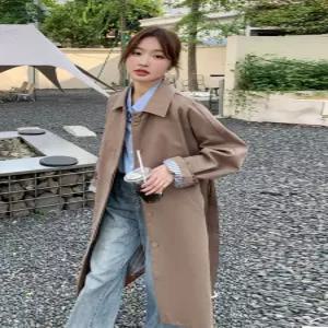 포뇨 여자 싱글 트렌치코트 봄가을 카키색 코트 루즈핏 중기장 OPH3