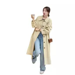 포뇨 여친 롱 가을 헨리 프렌치 무스탕 트렌치코트 루즈핏 드롭감 카키색 OPH3