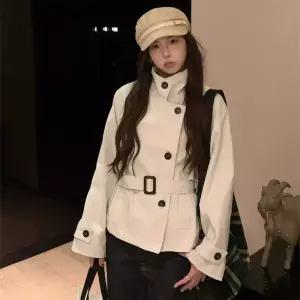 포뇨 여사친 가을 트렌치코트 쇼트 헨리넥 탑 OPH3