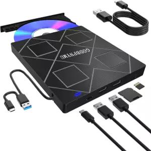 노트북용 5-in 익스트림 CD/DVD 드라이브 USB 3.0 및 Type-C 휴대용 Rw 버너 SD/TF 카드 리더 DVD-ROM