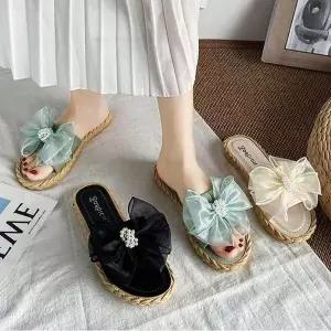 [하프클럽/셀러허브_아웃도어]러블리 진주 리본 편한 슬리퍼 예쁜