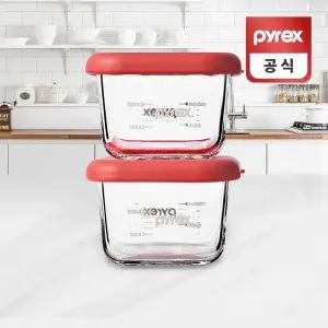 코렐 파이렉스 사각 이유식용기 세트 스팀홀210ml유아식 계량 눈금 내열 유리 보관 글라스 아기그릇 눈금컵