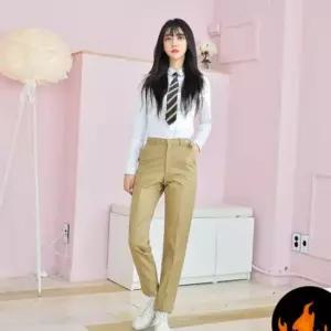 교복몰 (빅사이즈)(허리조절 기모) 베이지 교복 바지