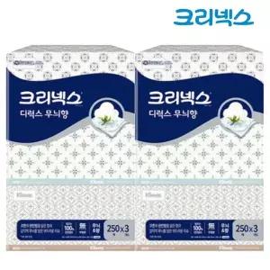 크리넥스 디럭스 무늬향 각티슈 250매 3입 x2팩