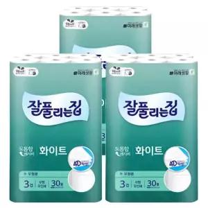 잘풀리는집 화이트 도톰한 레시피 3겹 28M 30롤 x3팩