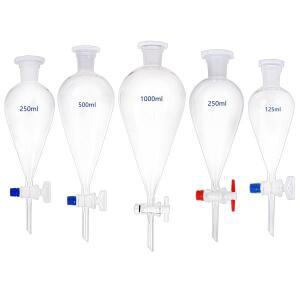 배모양 분리 깔때기 실험실 오일 유리 PTFE 피스톤, 60 125 250 500 1000ml