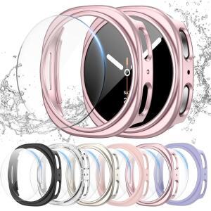 삼성 갤럭시 워치 8 40mm 화면 보호 케이스, 하드 PC 범퍼 + HD 김서림 방지 강화 유리 보호 필름, 갤럭시 워치 8 40mm 액세서리용 방수 페이스 커버 세트 [6+6팩]