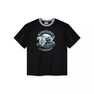 라 메종 스튜디오 UNISEX MAISON 퍼피 그래픽 배색 싱글 저지 반소매 티셔츠 블랙블루 FCF2TS424M 1333705