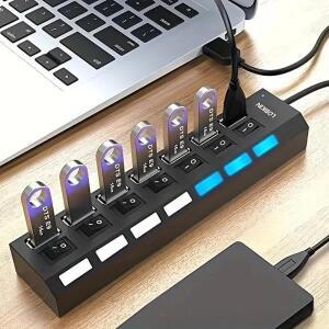 고속 4/7 포트 USB 허브 2.0 어댑터 기 멀티 분배기 PC 노트북 용 LED 램프 스위치가있는 다중