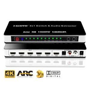 오디오 추출기가 있는 5 포트 HDMI 스위치 4K 광학 SPDIF + R/L ARC 출력 컨버터 in 1 out