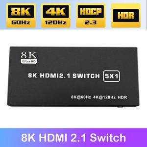 8K HDMI 2.1 5 1출력 스위치 분배기 120Hz 5포트 CEC 48Gbps 리모컨 포함 지원
