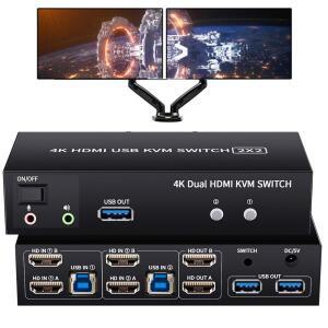 듀얼  HDMI KVM 스위치 2X2 USB 3.0/2.0 4K 60Hz  디스플레이 컴퓨터 공유