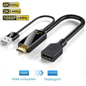 4K@60Hz HDMI 호환 남성-DisplayPort 여성 어댑터USB 전원 포함 게임  PC PS5용 단방향 변환기