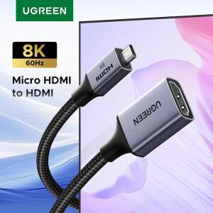 UGREEN 마이크로 HDMI-HDMI 어댑터 8K 60Hz 3D GoPro  7  Pi 4 Sony Nikon땋은 케이블 포함
