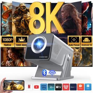 맥큐빅 프로젝터 오토 포커스 X7 1000ANSI 8K 네이티브 1080P 안드로이드 14 WiFi6 BT5.4 야외 영화 홈시어