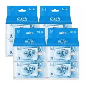 [모나리자] 모나리자 휴대용 포켓 쿨링 물티슈 9매 x 4입 x 2+2팩 (총 16입)
