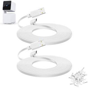 와이제 캠 팬 V3 야외 카메라용 어댑터, 플랫 USB 케이블, 화이트 전원 90도 연장 마이크로 2팩 30피트 YEAOI 코드,