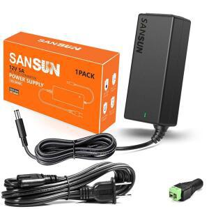 12V 5A 전원 공급 장치, AC 모니터, 드라이버 LED 감시 잭 스트립 120V HDD, 컨버터, 5.5X2.1MM 60W 변압기, 카메라, DC12V 12볼트 어댑터 ~ 라이트용 외장 CCTV(1팩)