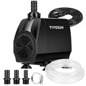 비보선 1050 GPH 100W 잠수식 워터 펌프 13.1피트 헤드 리프트 6.6피트 파워 코드 노즐 3개 튜브 클램프 2개를 갖춘 조용한 분수 어항 수족관 수경 재배용 hRQ