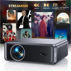 공식 앱 내장/4K 지원/콤팩트 WiFi6 및 블루투스 야외 영화 프로젝터 DoIby를 스마트 YouTube/PrimeVideo