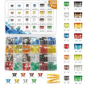 282PC-CAR 퓨즈 구색 키트 블레이드형 자동차 퓨즈-표준 및 미니 & 로우 프로파일 미니(2A / 5A 7.5A 10A 15A 20A 25A 30A) /RV 트럭 오토바이용 교체 V54
