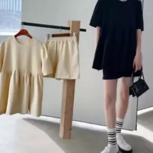 여성 오버핏 반팔 프릴 블라우스 반바지 숏팬츠 세트