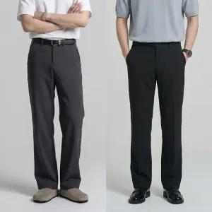 [화이트빌딩]남자 밴딩 와이드 스판 9부 슬랙스 팬츠