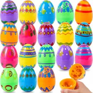 JOYIN 18PCS 3.15 인쇄된 부활절 달걀 사냥을 위한 빈 채움 가능한 알록달록한 플라스틱 벌크 바구니