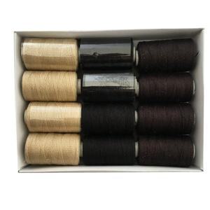 12 롤 검은 머리 직조 스레드 면화 바느질 1000 야드 한 상자 선물 1 pc 6.5cm C 곡선 바늘