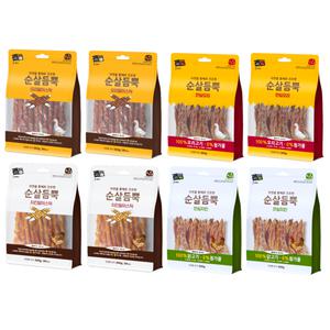 건강한 간식 순살듬뿍 300g 4종 (오리말이 2개 + 치킨말이 2개 + 안심오리 2개 + 안심치킨 2개) (합 8개)
