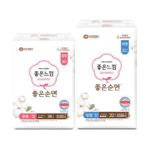 좋은느낌 좋은순면 날개형 울트라슬림, 중형, 36매, 1개 + 대형, 32매, 1개